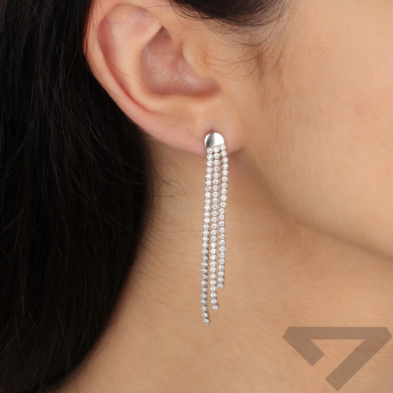 Kolczyki srebrne z trzema rzędami białych cyrkonii