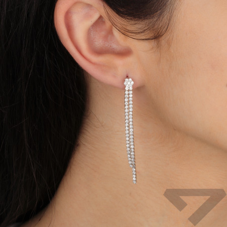 Kolczyki srebrne z dwoma rzędami cyrkonii