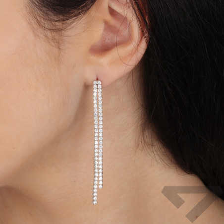 Kolczyki srebrne z dwoma rzędami białych cyrkonii, próba 925