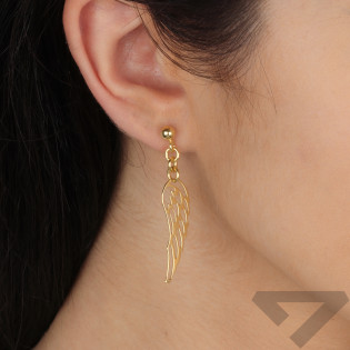 Kolczyki pozłacane ażurowe skrzydło i kulka