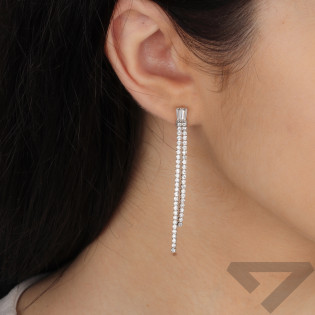 Kolczyki srebrne asymetryczne z dwoma rzędami cyrkonii