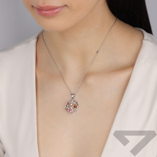 Srebrna Zawieszka Koło Kwiaty Emalia i Cyrkonie - JubilerSezam.pl