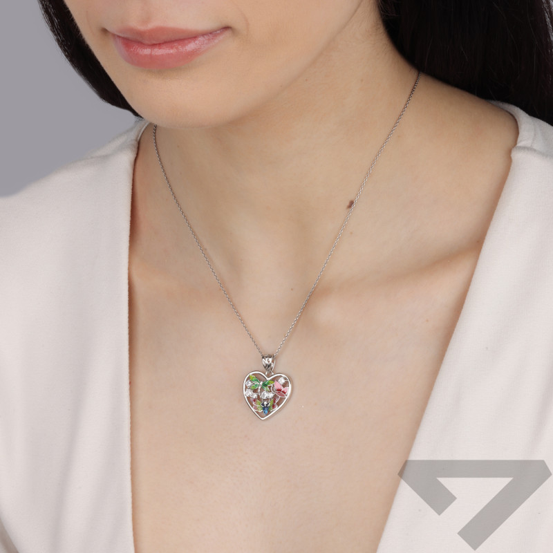 Serduszko srebrne z kolorową emalią i cyrkoniami
