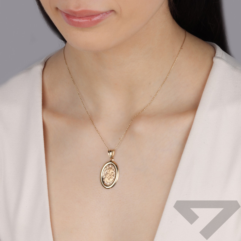 Medalik złoty Częstochowska w ażurowym owalu próba 585