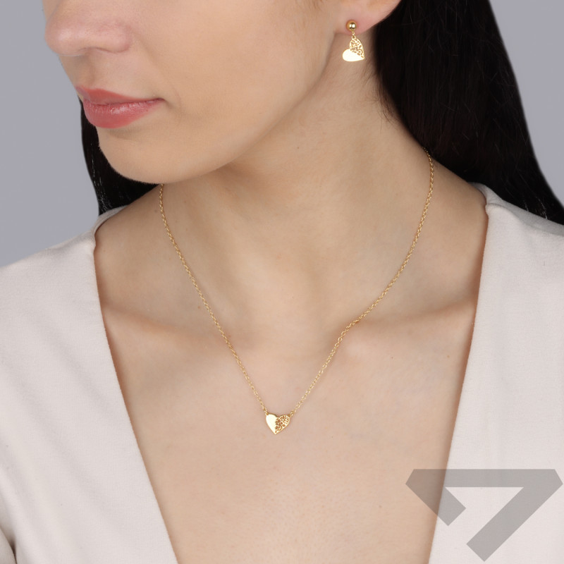 Kolczyki pozłacane z ażurowym sercem