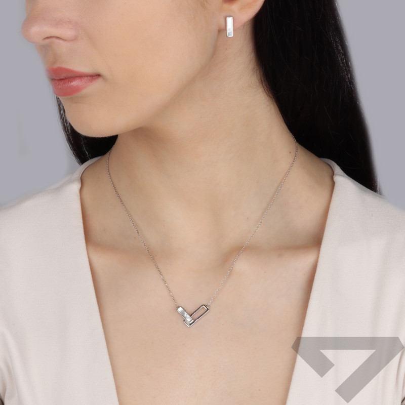 Kolczyki srebrne prostokąt z białą masą perłową