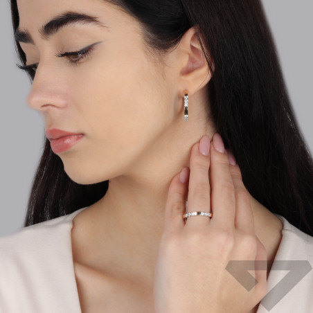 Kolczyki srebrne kółka z cyrkoniami i złotymi blaszkami