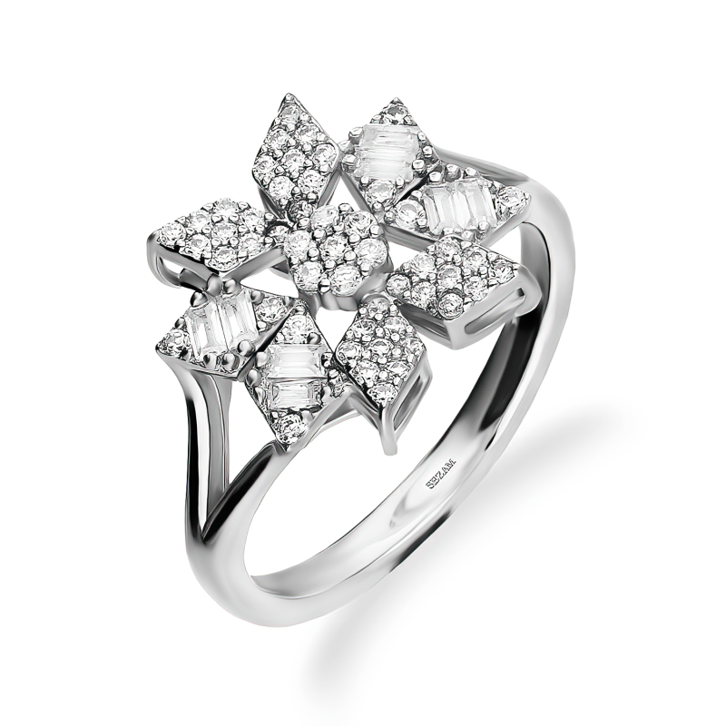 Pierścionek srebrny kwiat z białymi cyrkoniami