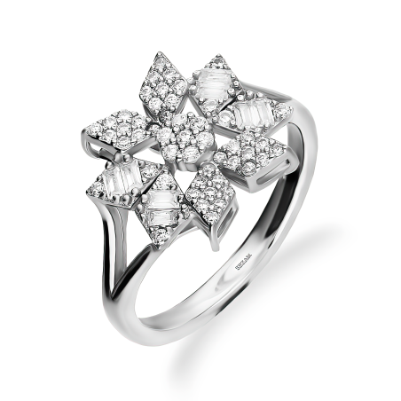 Pierścionek srebrny kwiat z białymi cyrkoniami