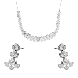 Komplet srebrny kolczyki i naszyjnik romby z białymi cyrkoniami