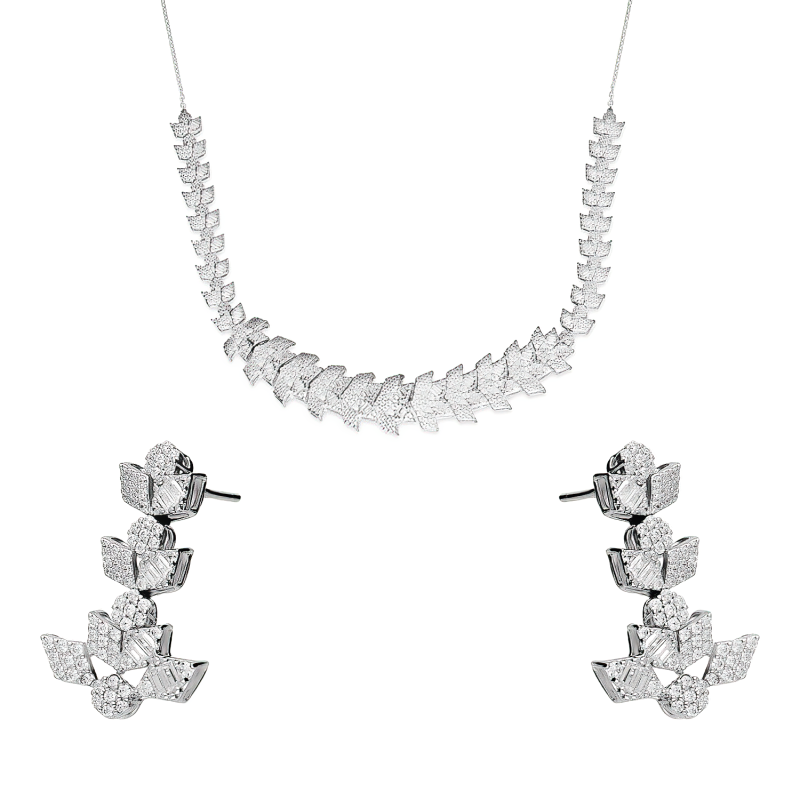 Komplet srebrny kolczyki i naszyjnik romby z białymi cyrkoniami