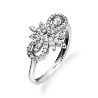 Pierścionek srebrny krople i listki z cyrkoniami