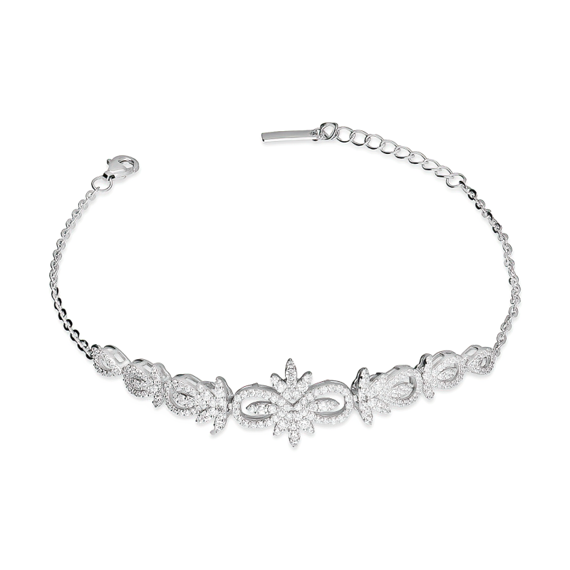 Bransoleta srebrna krople i listki z cyrkoniami/anker