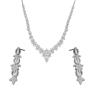 Komplet srebrny kolczyki i naszyjnik krople i listki z cyrkoniami