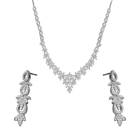 Komplet srebrny kolczyki i naszyjnik krople i listki z cyrkoniami