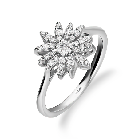 Pierścionek srebrny kwiat z białymi cyrkoniami