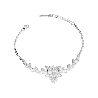 Bransoleta srebrna kwiat z białymi cyrkoniami/anker