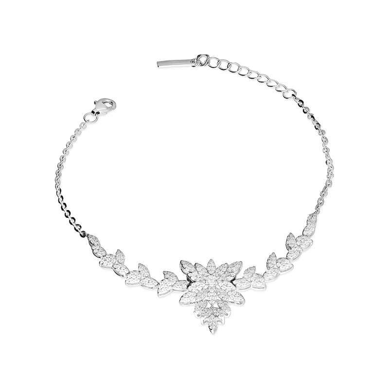 Srebrna Bransoletka Kwiat z Cyrkoniami Splot Anker - JubilerSezam.pl