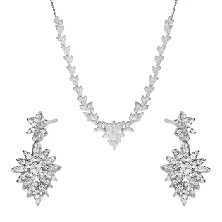 Srebrny Komplet Biżuterii Ślubnej Kwiat z Cyrkoniami - JubilerSezam.pl