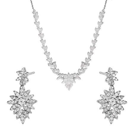 Srebrny Komplet Biżuterii Ślubnej Kwiat z Cyrkoniami - JubilerSezam.pl