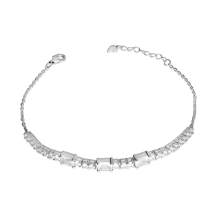 Bransoleta srebrna z białymi cyrkoniami bagietami/anker A0 AUR027 próba 925