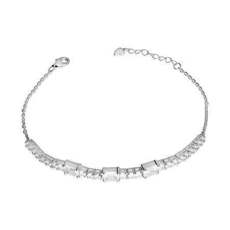 Bransoleta srebrna z białymi cyrkoniami bagietami/anker A0 AUR027 próba 925