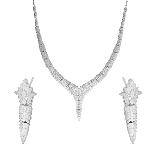 Komplet srebrny kolczyki i naszyjnik z białymi cyrkoniami w formie kłosa