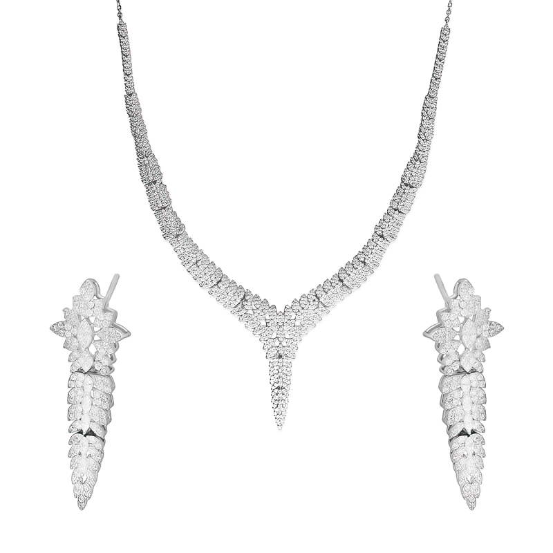 Komplet srebrny kolczyki i naszyjnik z białymi cyrkoniami w formie kłosa