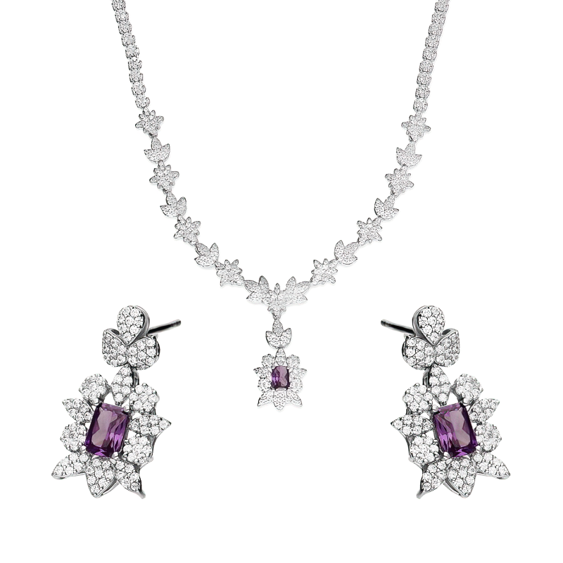 Srebrny Komplet Biżuterii Kwiaty z Cyrkoniami - JubilerSezam.pl