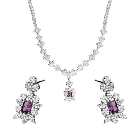 Srebrny Komplet Biżuterii Kwiaty z Cyrkoniami - JubilerSezam.pl