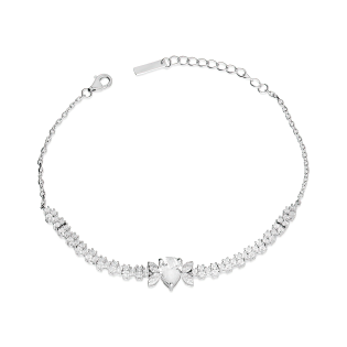 Bransoleta srebrna z białymi cyrkoniami w formie kropli i listków