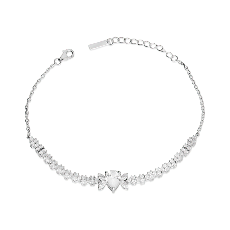 Bransoleta srebrna z białymi cyrkoniami w formie kropli i listków