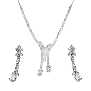 Komplet srebrny kolczyki i naszyjnik z białymi cyrkoniami w formie kropli i listków