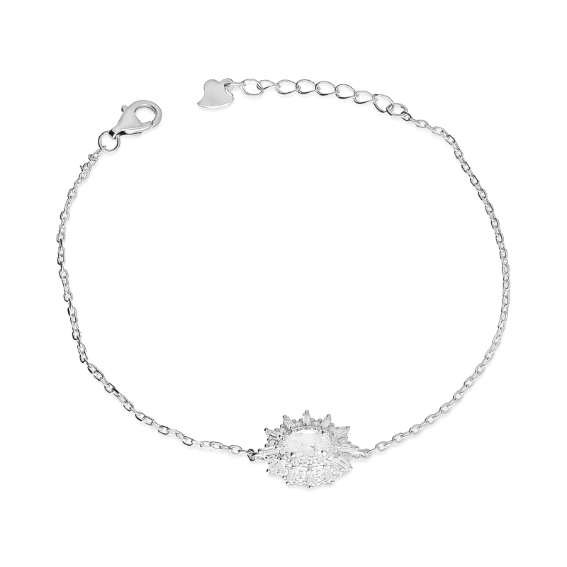 Bransoleta srebrna z białymi cyrkoniami bagietami w formie owalnej markizy