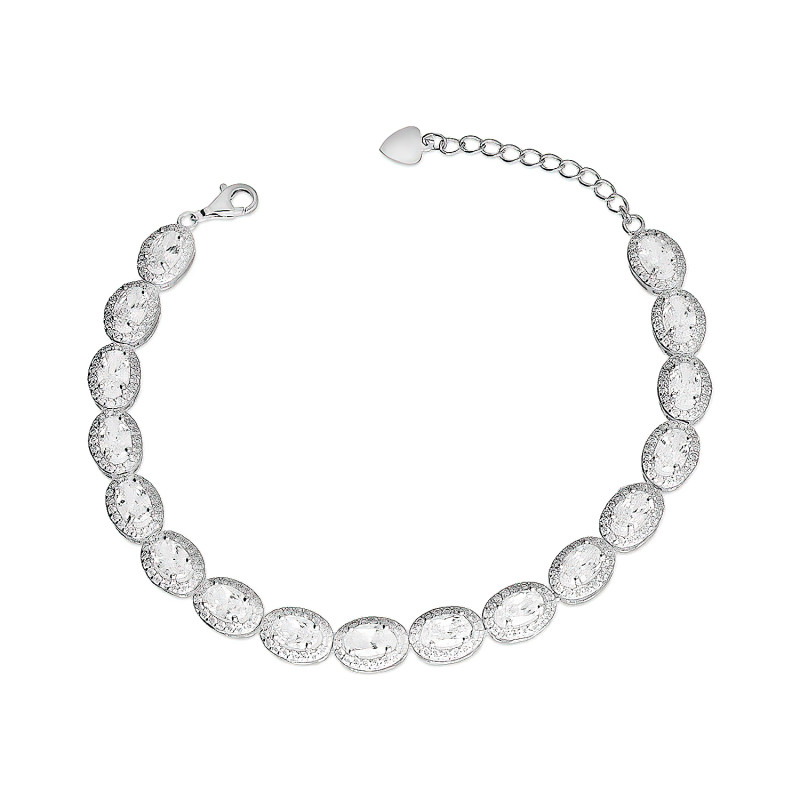 Bransoleta srebrna owalne markizy z białymi cyrkoniami