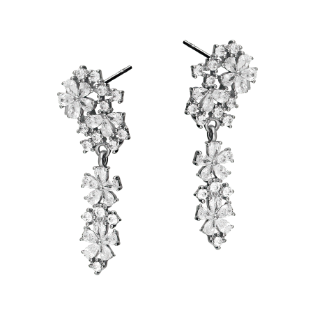 Kolczyki srebrne z motywem kwiatowym z białymi cyrkoniami/sztyft