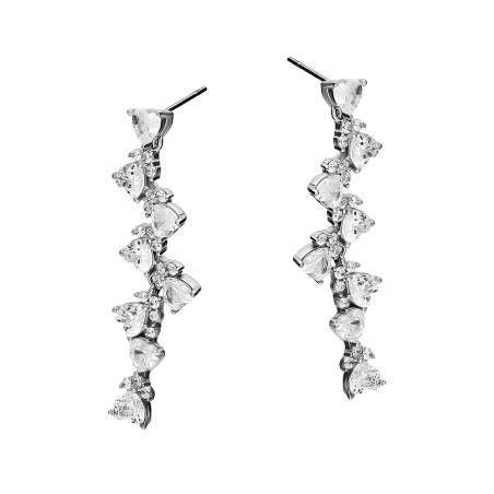 Kolczyki srebrne wiszące serca z białymi cyrkoniami/sztyft