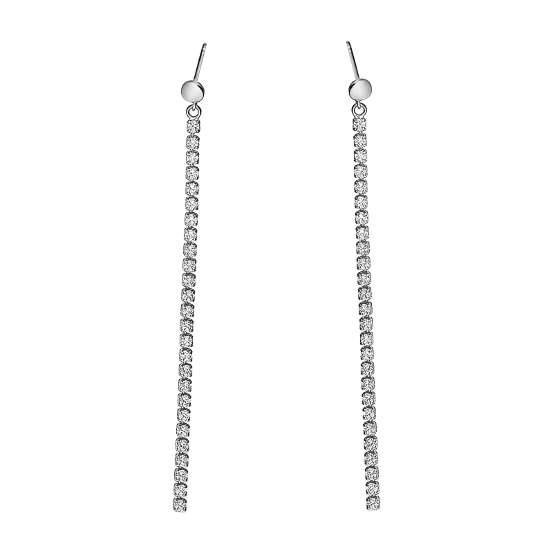 Kolczyki srebrne z rzędem białych cyrkonii/sztyft