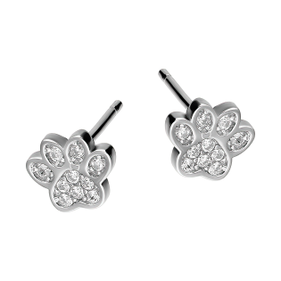 Kolczyki srebrne psia łapa z białymi cyrkoniami/sztyft