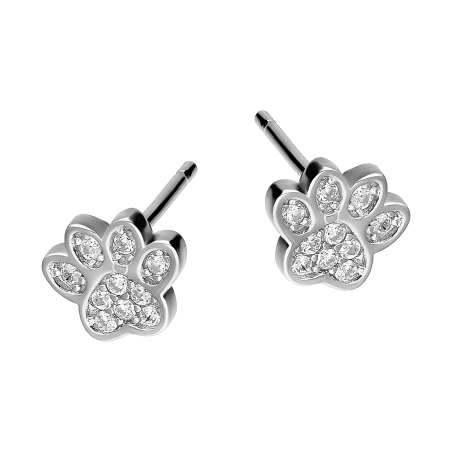 Kolczyki srebrne psia łapa z białymi cyrkoniami/sztyft
