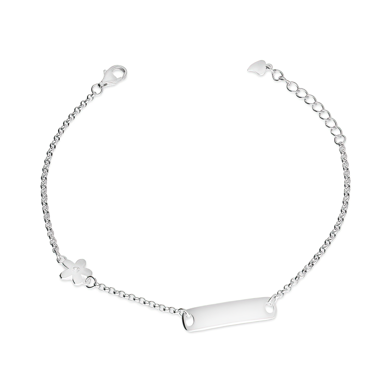 Bransoleta srebrna dla dziewczynki blaszka i kwiat z cyrkonią/rolo