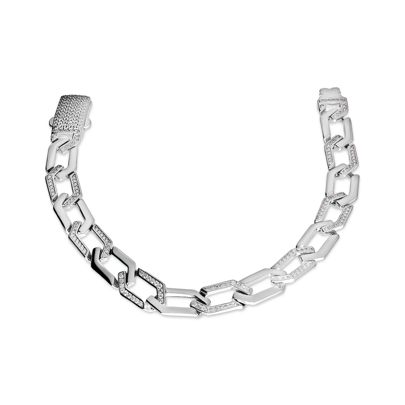 Bransoleta srebrna z ogniwami pancer z białymi cyrkoniami