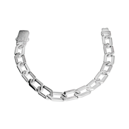 Bransoleta srebrna z ogniwami pancer z białymi cyrkoniami