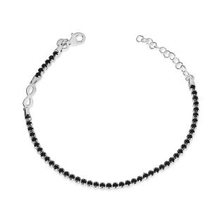 Bransoleta srebrna z rzędem czarnych cyrkonii infinity