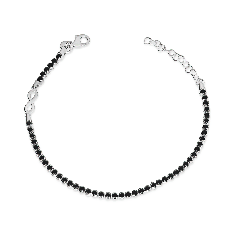 Bransoleta srebrna z rzędem czarnych cyrkonii infinity