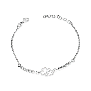 Bransoleta srebrna dwie koniczynki i grawerowane kulki/rolo