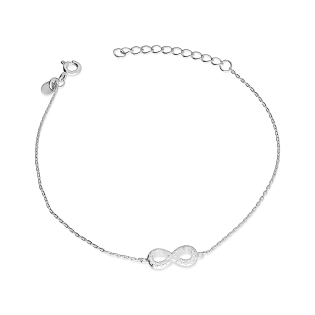 Bransoleta srebrna infinity z białymi cyrkoniami/anker