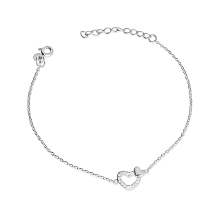 Bransoleta srebrna z sercem z białymi cyrkoniami/rolo