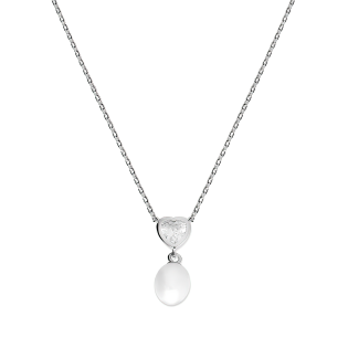 Naszyjnik srebrny z białą perłą i sercem z cyrkonią/anker reg.