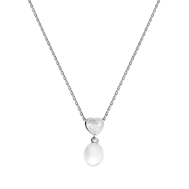 Naszyjnik srebrny z białą perłą i sercem z cyrkonią/anker reg.